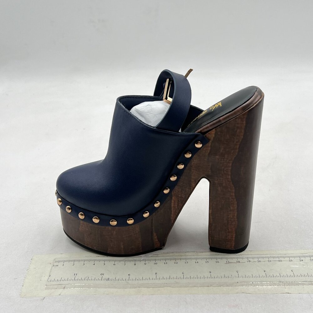 Navy Leather Studded Slingback Platform Heels - Picture 2 of 8